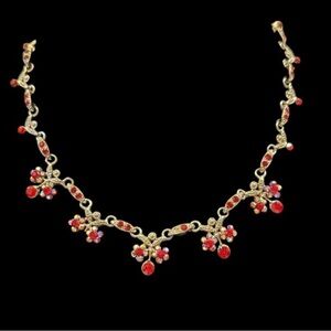 Vintage Cookie Lee Red and Aurora Borealis rhinestone Necklace With Earrings